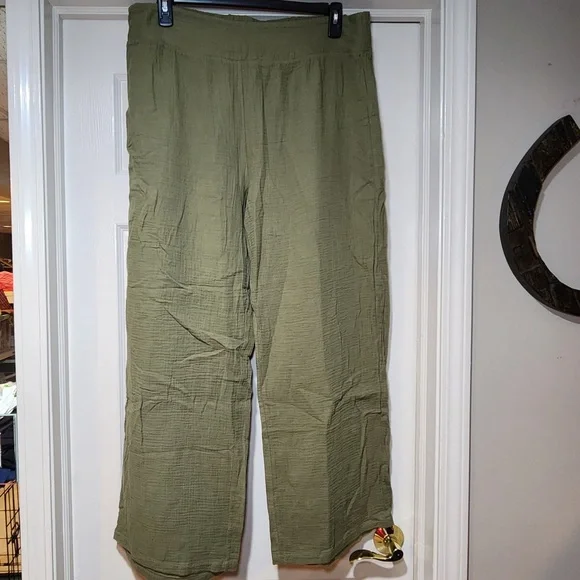 NWOT One 5 One Gauze Wide-Leg Pull On Pants Beach Cover Up Vacation Resortwear - Picture 2 of 4